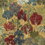 Tapeta 37757-1 Floral Impression AS Creation musztardowa żółta drzewa w stylu doodle - żółty, czerwony, niebieski