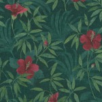 Tapeta 38028-1 Cuba AS Creation zielony motyw dżungli i kwiaty hibiskusa - zieleń, czerwień