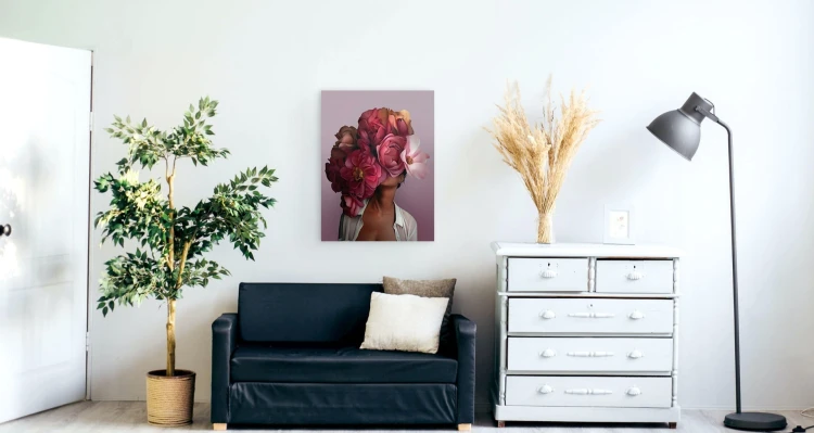 Obraz Na Płótnie Artystyczny Portret Kobiety Z Różowymi Kwiatami