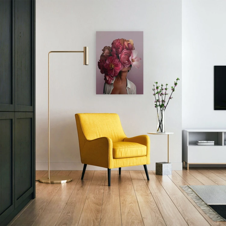 Obraz Na Płótnie Artystyczny Portret Kobiety Z Różowymi Kwiatami