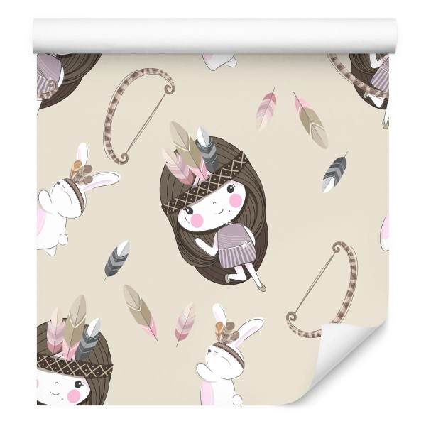 Tapeta Dziewczynki Z Króliczkami I Piórkami