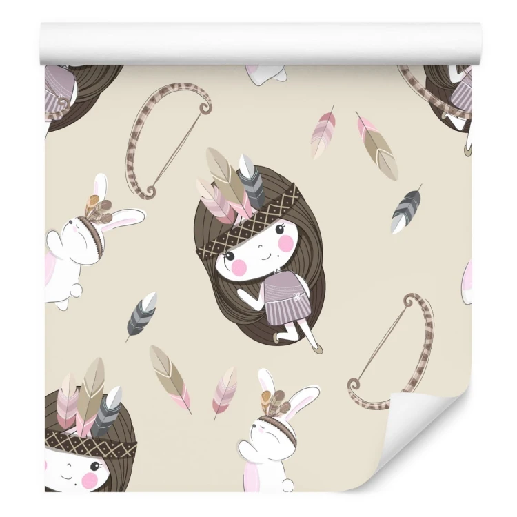 Tapeta Dziewczynki Z Króliczkami I Piórkami