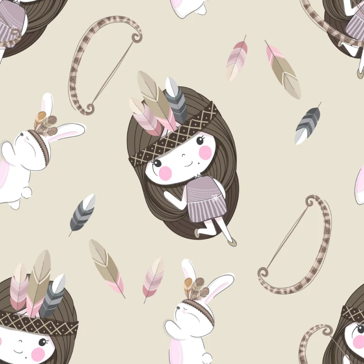 Tapeta Dziewczynki Z Króliczkami I Piórkami