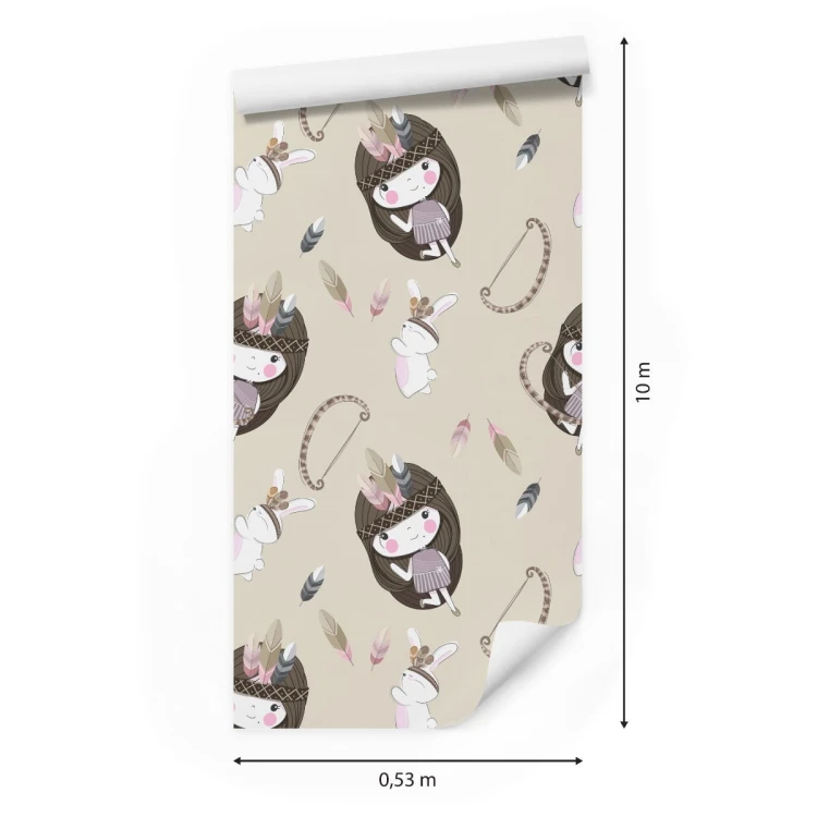 Tapeta Dziewczynki Z Króliczkami I Piórkami