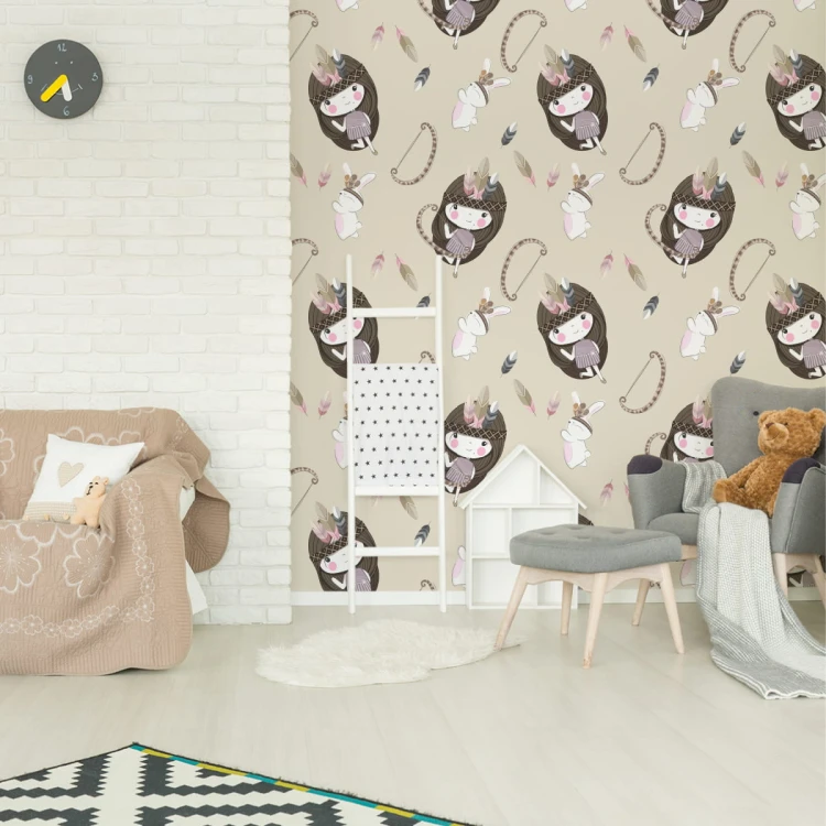 Tapeta Dziewczynki Z Króliczkami I Piórkami