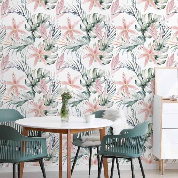 Tapeta Tropikalne Orchidee Z Liśćmi