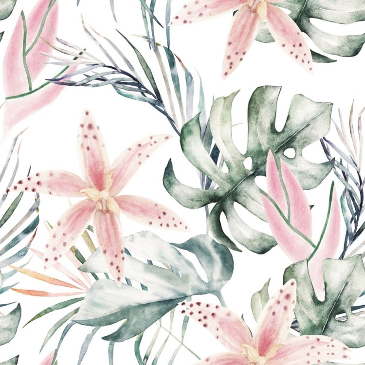 Tapeta Tropikalne Orchidee Z Liśćmi
