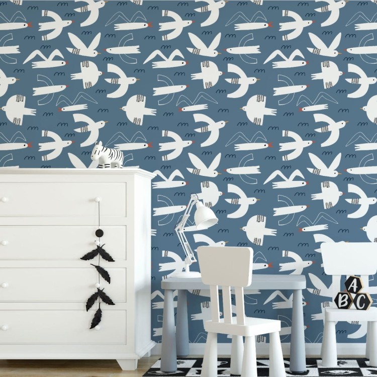 Tapeta Ptaki W Stylu Skandynawskim Pokój Dziecięcy