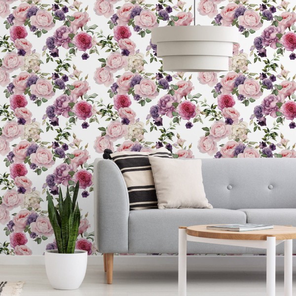 Tapeta Kwiatowy Wzór Z Różami Akwarela