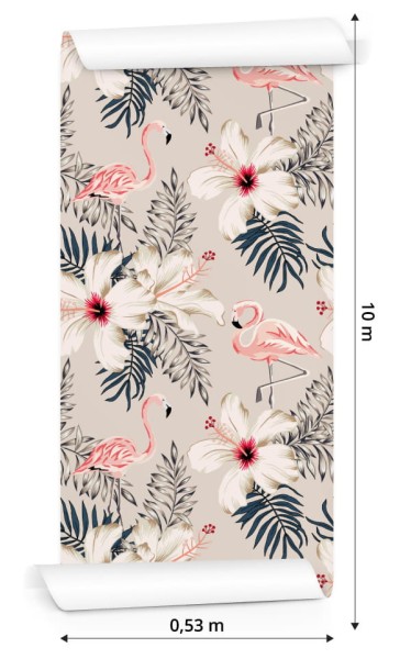 Tapeta Flamingi, Liście I Kwiaty