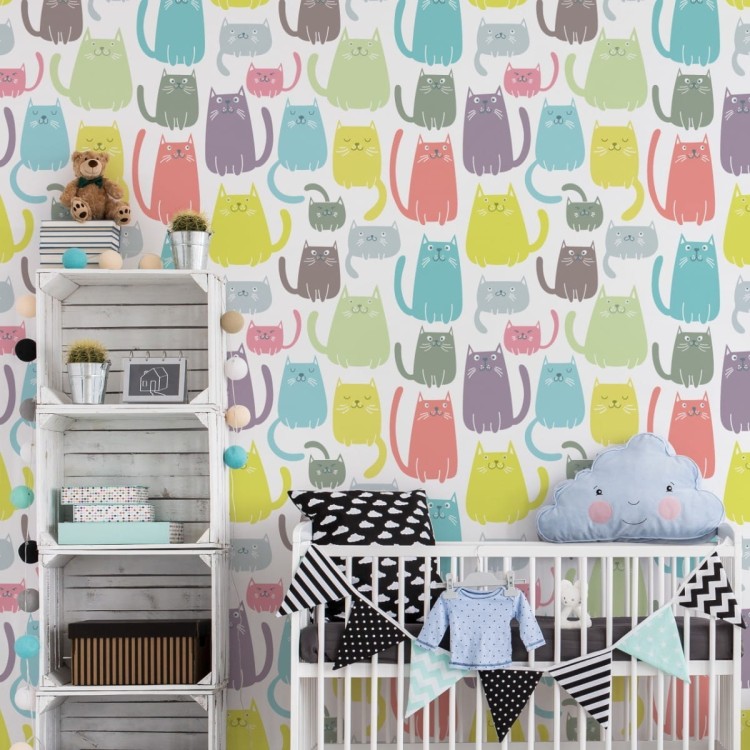 Tapeta Dla Dzieci - Kolorowe Wesołe Kotki