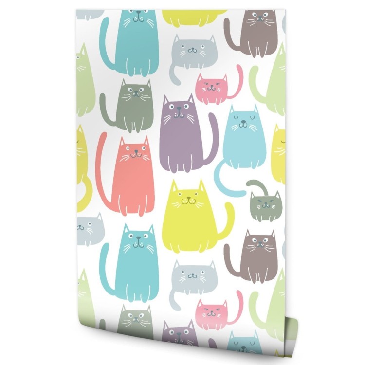 Tapeta Dla Dzieci - Kolorowe Wesołe Kotki