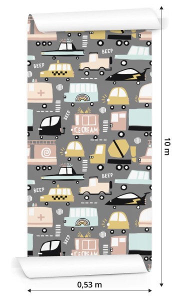 Tapeta Dla Dzieci - Kolorowe Samochody W Stylu Skandynawskim