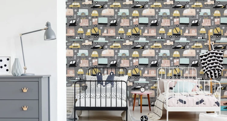 Tapeta Dla Dzieci - Kolorowe Samochody W Stylu Skandynawskim