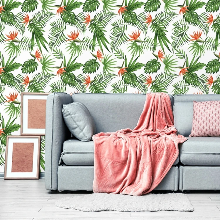 Tapeta Stylowe Tropikalne Liście I Kwiaty