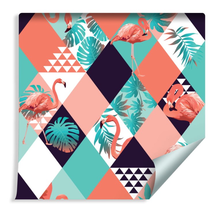 Tapeta Flamingi I Liście Tropikalne