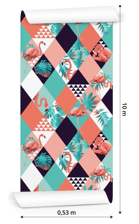 Tapeta Flamingi I Liście Tropikalne