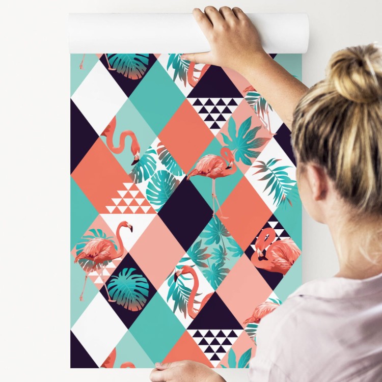 Tapeta Flamingi I Liście Tropikalne