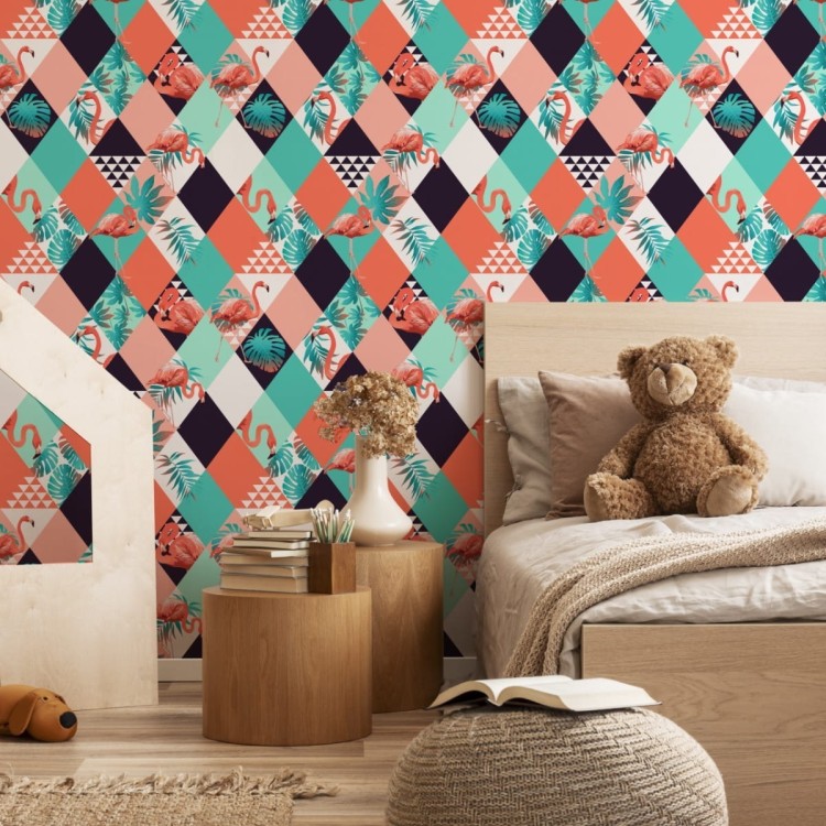 Tapeta Flamingi I Liście Tropikalne