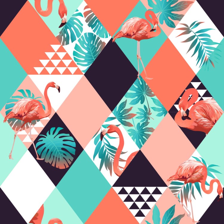 Tapeta Flamingi I Liście Tropikalne