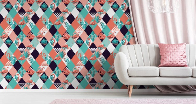 Tapeta Flamingi I Liście Tropikalne