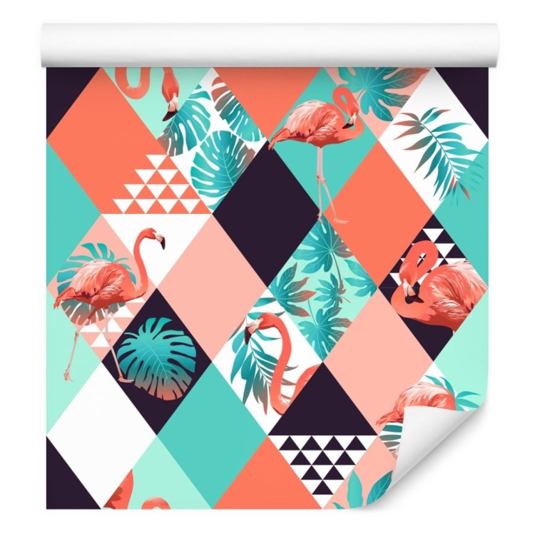 Tapeta Flamingi I Liście Tropikalne