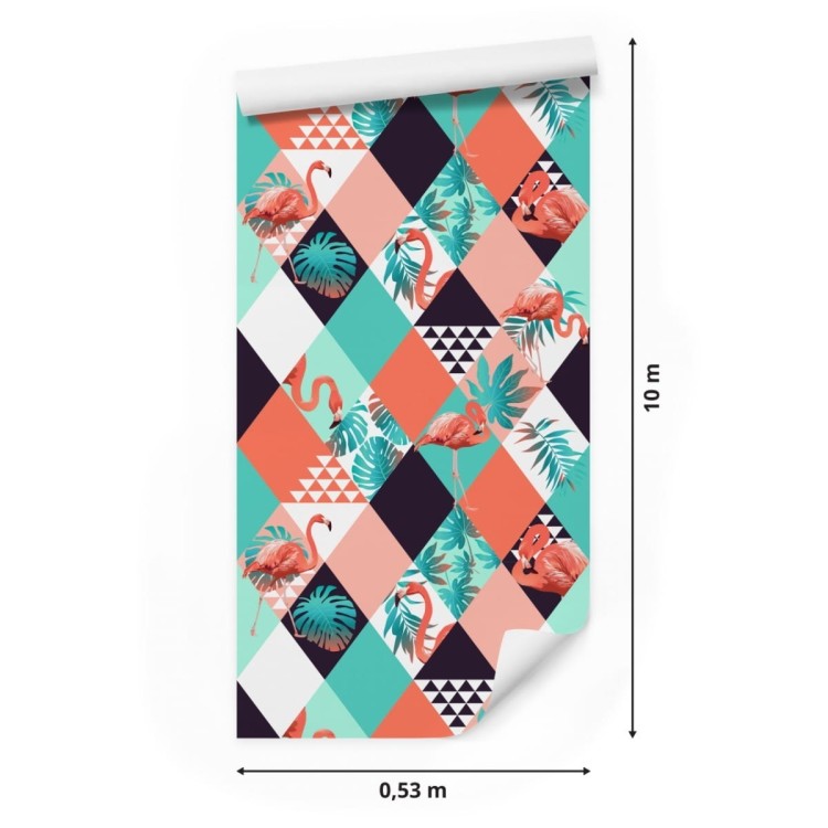 Tapeta Flamingi I Liście Tropikalne