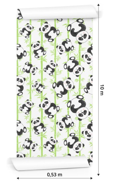 Tapeta Dla Dzieci - Uśmiechnięte Misie Panda I Bambusy