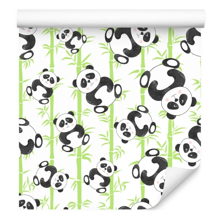 Tapeta Dla Dzieci - Uśmiechnięte Misie Panda I Bambusy
