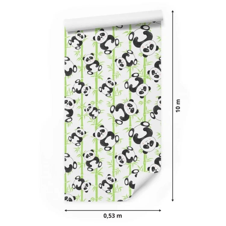 Tapeta Dla Dzieci - Uśmiechnięte Misie Panda I Bambusy