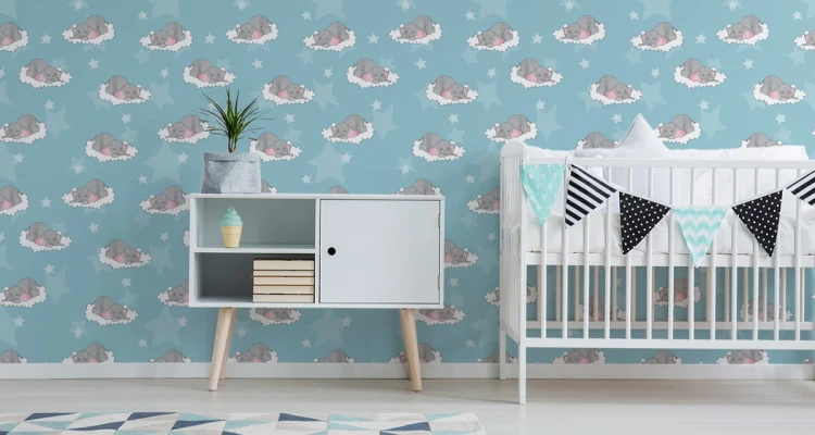 Tapeta Dla Dzieci-Śpiące Słoniki W Chmurach