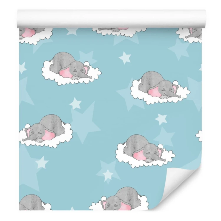 Tapeta Dla Dzieci-Śpiące Słoniki W Chmurach