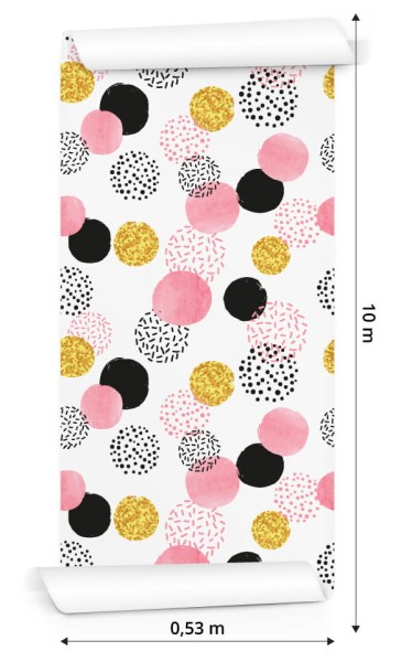 Tapeta Czarne, Różowe I Żółte Groszki