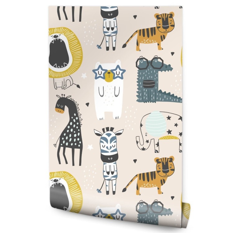 Tapeta Dla Dzieci - Dzikie Zwierzątka W Stylu Skandynawskim