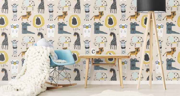 Tapeta Dla Dzieci - Dzikie Zwierzątka W Stylu Skandynawskim