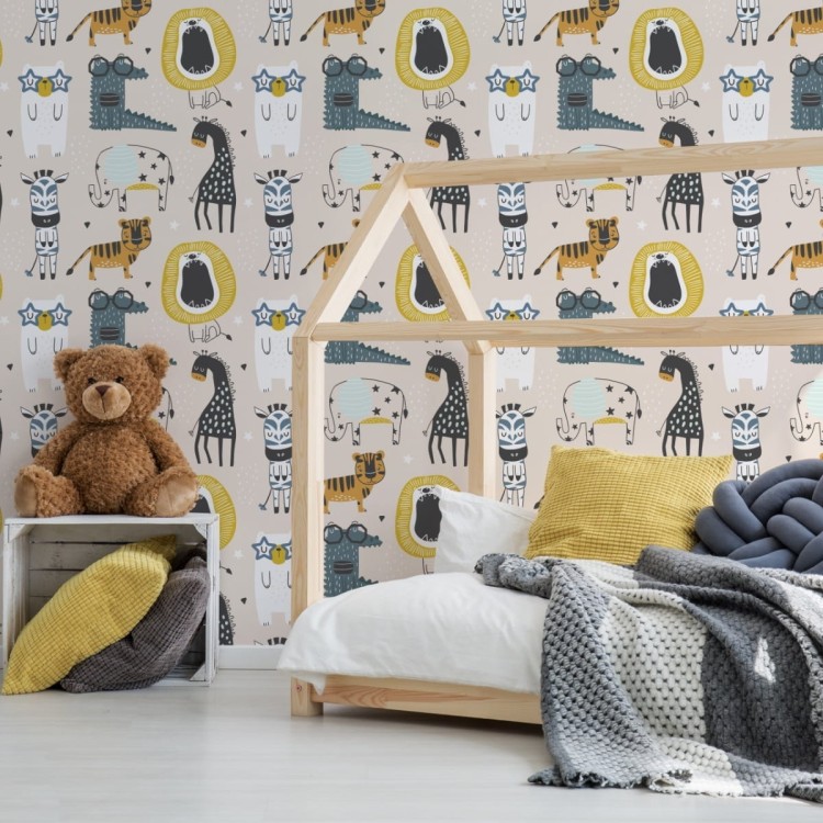 Tapeta Dla Dzieci - Dzikie Zwierzątka W Stylu Skandynawskim