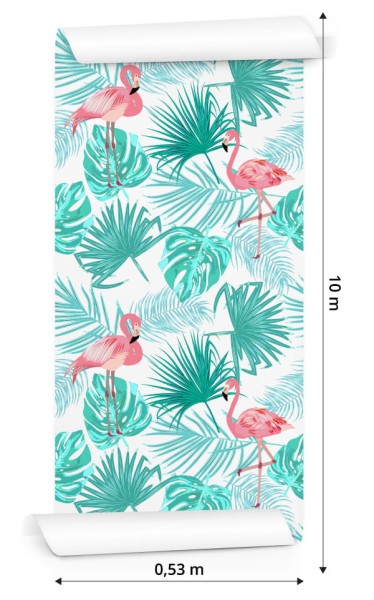 Tapeta Liście Tropikalne Flamingi