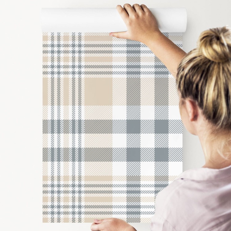 Tapeta Krata W Kolorze Szarym, Beżowym I Białym