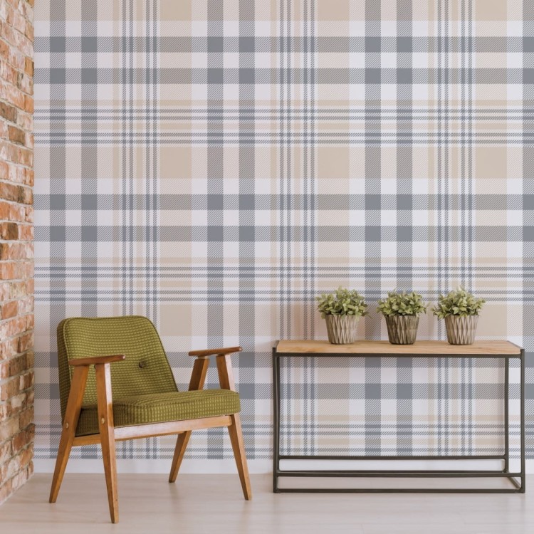 Tapeta Krata W Kolorze Szarym, Beżowym I Białym