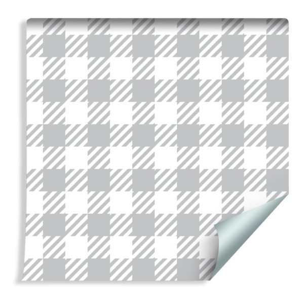 Tapeta Nowoczesna Szaro - Biała Krata