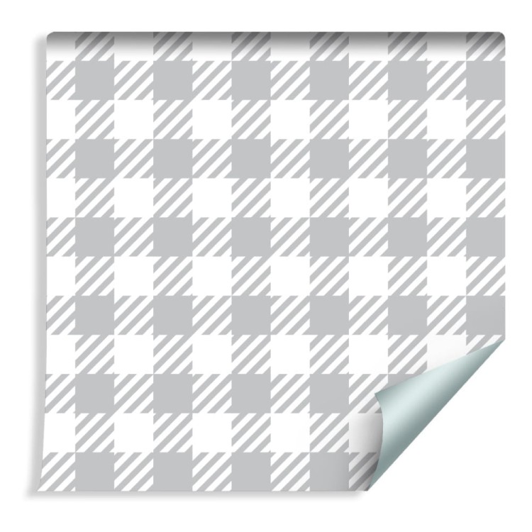 Tapeta Nowoczesna Szaro - Biała Krata