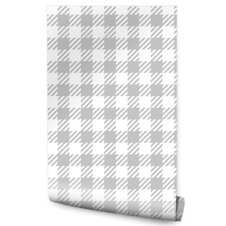 Tapeta Nowoczesna Szaro - Biała Krata