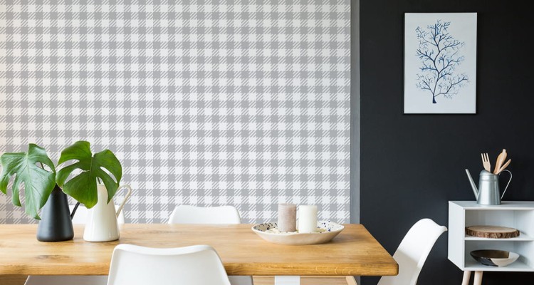 Tapeta Nowoczesna Szaro - Biała Krata