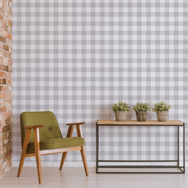 Tapeta Nowoczesna Szaro - Biała Krata
