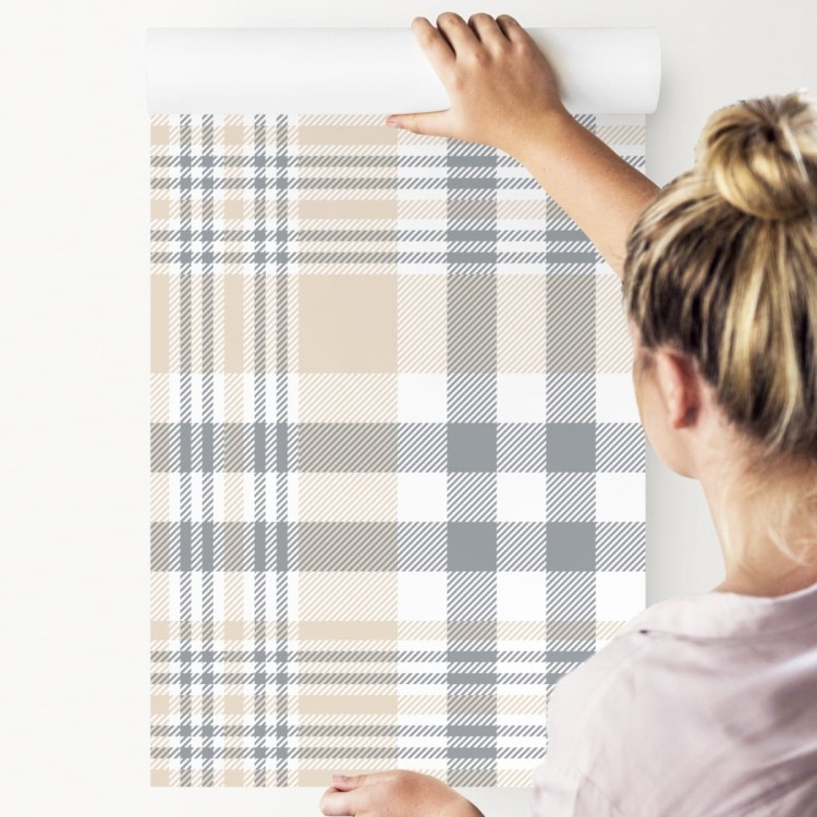 Tapeta Krata W Kolorze Szarym, Beżowym I Białym