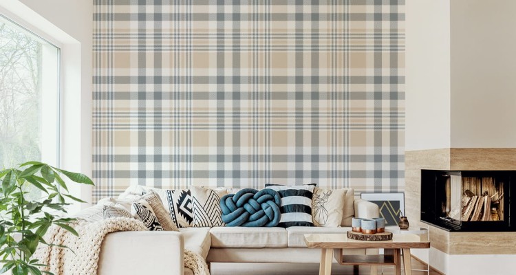 Tapeta Krata W Kolorze Szarym, Beżowym I Białym