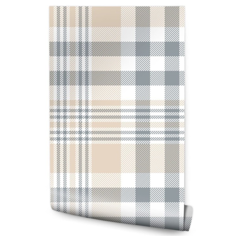 Tapeta Krata W Kolorze Szarym, Beżowym I Białym