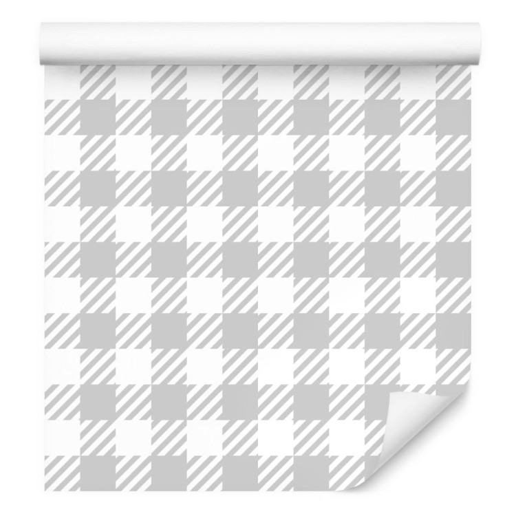 Tapeta Nowoczesna Szaro - Biała Krata