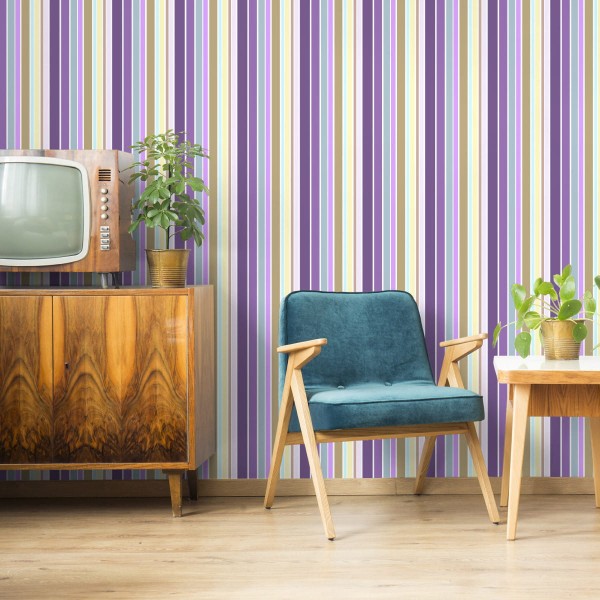 Tapeta W Kolorowe, Pionowe Pasy, Salon, Sypialnia