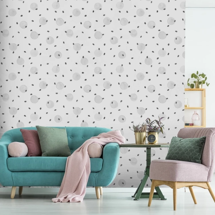 Tapeta Malowane Groszki W Kolorze Szarym